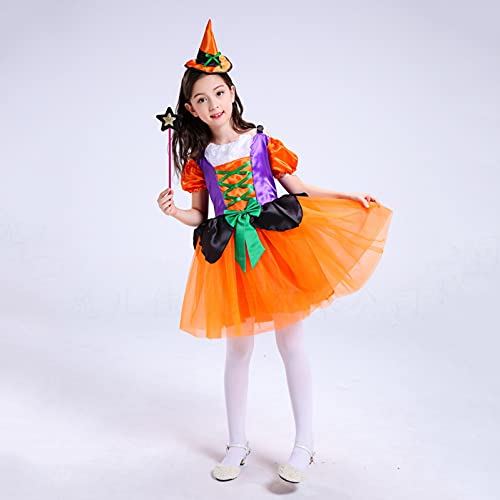 HINK Disfraz de fiesta de Halloween para niñas pequeñas de 12-13 años vestido de cosplay + sombrero + trajes de palo conjunto de trajes para niñas