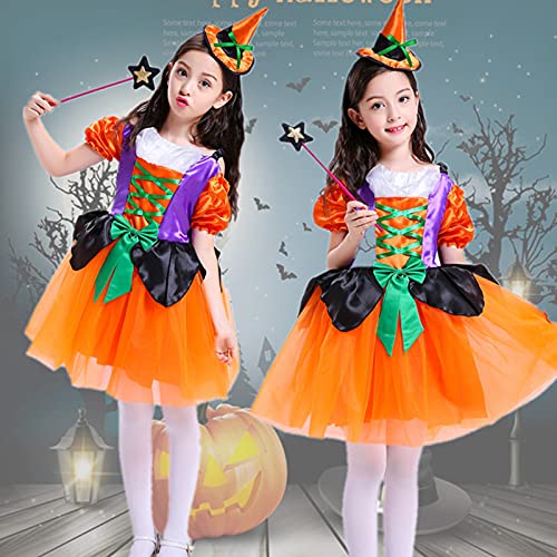 HINK Disfraz de fiesta de Halloween para niñas pequeñas de 12-13 años vestido de cosplay + sombrero + trajes de palo conjunto de trajes para niñas