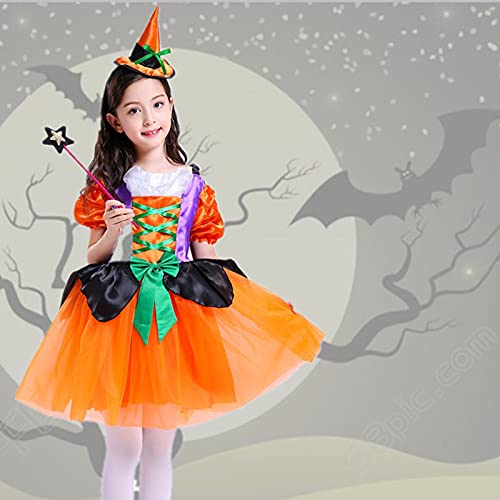 HINK Disfraz de fiesta de Halloween para niñas pequeñas de 12-13 años vestido de cosplay + sombrero + trajes de palo conjunto de trajes para niñas