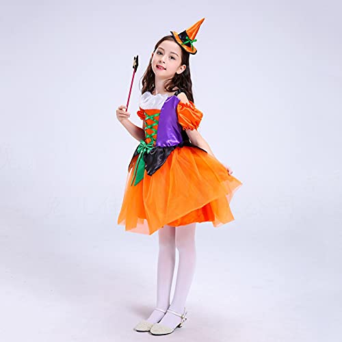 HINK Disfraz de fiesta de Halloween para niñas pequeñas de 12-13 años vestido de cosplay + sombrero + trajes de palo conjunto de trajes para niñas