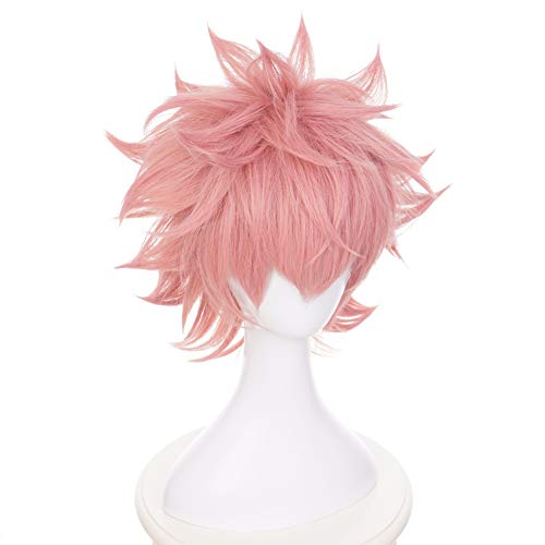 HIROAKIYA Pinky Mina Ashido Wig, MHA My Hero Academia Pinky Mina Ashido Cosplay Wig with Horns & Wig Cap, Peluca Rosa Corta Cosplay Anime