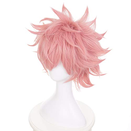 HIROAKIYA Pinky Mina Ashido Wig, MHA My Hero Academia Pinky Mina Ashido Cosplay Wig with Horns & Wig Cap, Peluca Rosa Corta Cosplay Anime