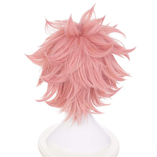 HIROAKIYA Pinky Mina Ashido Wig, MHA My Hero Academia Pinky Mina Ashido Cosplay Wig with Horns & Wig Cap, Peluca Rosa Corta Cosplay Anime