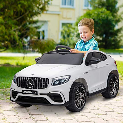 HOMCOM Coche Eléctrico para Niño +3 Años con Mando a Distancia con Música y Luces Doble Apertura de Puerta Batería 12V Carga 30kg 115x70x55cm Blanco