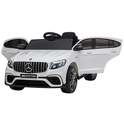 HOMCOM Coche Eléctrico para Niño +3 Años con Mando a Distancia con Música y Luces Doble Apertura de Puerta Batería 12V Carga 30kg 115x70x55cm Blanco