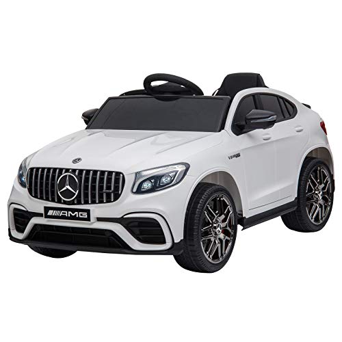 HOMCOM Coche Eléctrico para Niño +3 Años con Mando a Distancia con Música y Luces Doble Apertura de Puerta Batería 12V Carga 30kg 115x70x55cm Blanco