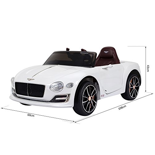 HOMCOM Coche Eléctrico para Niños 2 Modos de Control con Música Faros Brillantes Retroceder Bentley GT Licencia +3 Años Automóvil Infantil 108x60x43 cm Blanco