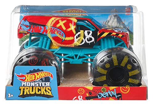 Hot Wheels Monster Trucks Demo Derby Coche de Juguete Todo Terreno, Regalo para Niños +3 Años, Azul/Rojo (Mattel GWL09)