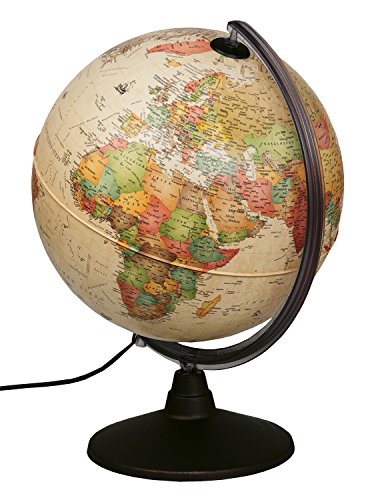 Idena 22904 – Globo terráqueo Luminoso, Estilo Antiguo, con iluminación LED e Interruptor de Encendido y Apagado, diámetro Aprox. 30 cm, Mapa físico y político, Multicolor