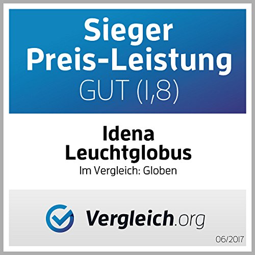 Idena 22904 – Globo terráqueo Luminoso, Estilo Antiguo, con iluminación LED e Interruptor de Encendido y Apagado, diámetro Aprox. 30 cm, Mapa físico y político, Multicolor