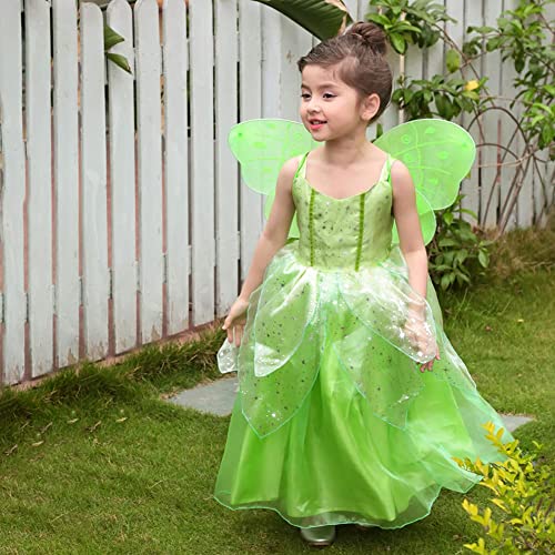 IDOPIP Disfraz de Campanilla para Niña Vestido deTutú de Princesa Hada con Alas de Hada de Mariposa para Halloween Carnaval Cosplay Fiesta de Cumpleaños Verde 01 6-7 años