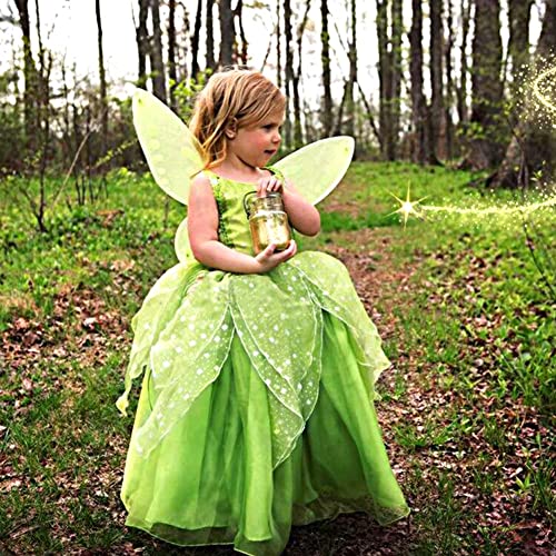 IDOPIP Disfraz de Campanilla para Niña Vestido deTutú de Princesa Hada con Alas de Hada de Mariposa para Halloween Carnaval Cosplay Fiesta de Cumpleaños Verde 01 6-7 años