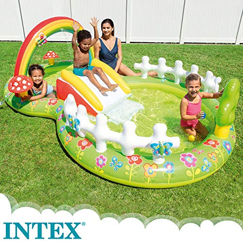 Intex 57154NP - Centro de juegos acuático hinchable INTEX, jardín, para niños, con tobogán, medidas 290x180x104 cm, juguetes hinchables de agua, piscina para niños 3 años, 450 litros