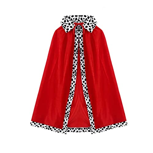 IWEMEK Cruella de Vil Disfraz 101 Dálmatas Vestido Capa Roja Cosplay Halloween Carnaval Fiesta de Cumpleaños Navidad Disfraz de Reina,Peluca ,Guantes,Titular de Cigarrillos Adulto 4 Piezas 140cm