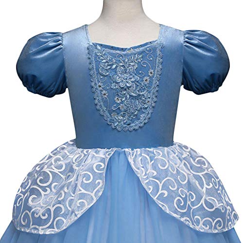 IWEMEK Niñas Cenicienta Disfraz Cinderella Vestido Carnaval Traje de Princesa Disfraces Halloween Navidad Fiesta Cumpleaños Ceremonia Cosplay Costume Theme Fancy Dress Azul 5-6 años