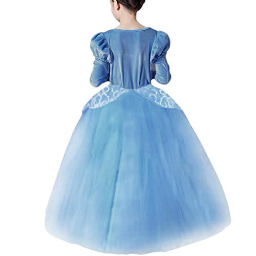 IWEMEK Niñas Cenicienta Disfraz Cinderella Vestido Carnaval Traje de Princesa Disfraces Halloween Navidad Fiesta Cumpleaños Ceremonia Cosplay Costume Theme Fancy Dress Azul 5-6 años