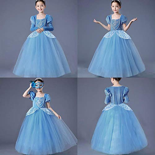 IWEMEK Niñas Cenicienta Disfraz Cinderella Vestido Carnaval Traje de Princesa Disfraces Halloween Navidad Fiesta Cumpleaños Ceremonia Cosplay Costume Theme Fancy Dress Azul 5-6 años