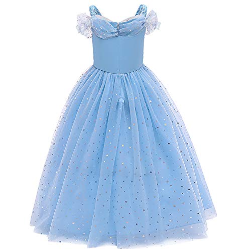 IWEMEK Vestido de Cenicienta Disfraz de Princesa Maxi Largo de Tul con Accesorios Niñas Disfraces de Carnaval Halloween Navidad Cumpleaños Ceremonia Fiesta Vestidos Ropa #04: Azul Set 4-5 años