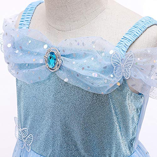 IWEMEK Vestido de Cenicienta Disfraz de Princesa Maxi Largo de Tul con Accesorios Niñas Disfraces de Carnaval Halloween Navidad Cumpleaños Ceremonia Fiesta Vestidos Ropa #04: Azul Set 4-5 años