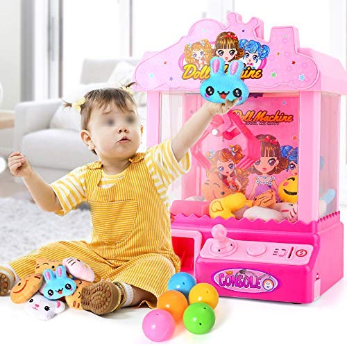 IW.HLMF Candy Grabber Machine Mini Arcade de Interior Juegos Electrónicos para niños Niños Garra con Luces Música Juguete, Rosa B