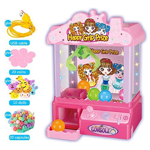 IW.HLMF Candy Grabber Machine Mini Arcade de Interior Juegos Electrónicos para niños Niños Garra con Luces Música Juguete, Rosa B