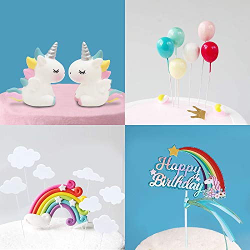 iZoeL Unicornio Decoración de Tartas Cumpleaños Happy Birthday Banderines Globos Arcoiris Estrella Cake Topper Decorar Tartas Infantiles Niñas