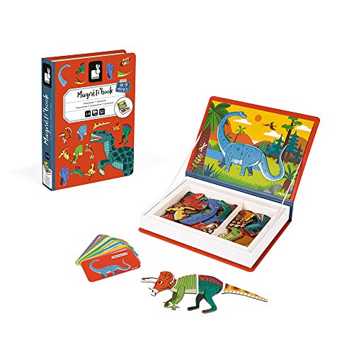 Janod - Magneti'Book Dinosaurios - Juego Educativo Magnético de 50 Piezas - Desarrolla la Motricidad Fina y la Imaginación - Certificado FSC® - A partir de 3 Años, J02590