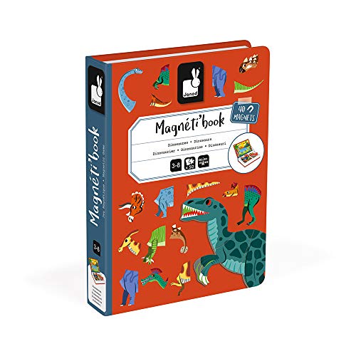 Janod - Magneti'Book Dinosaurios - Juego Educativo Magnético de 50 Piezas - Desarrolla la Motricidad Fina y la Imaginación - Certificado FSC® - A partir de 3 Años, J02590