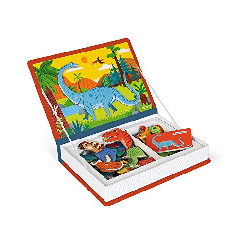 Janod - Magneti'Book Dinosaurios - Juego Educativo Magnético de 50 Piezas - Desarrolla la Motricidad Fina y la Imaginación - Certificado FSC® - A partir de 3 Años, J02590