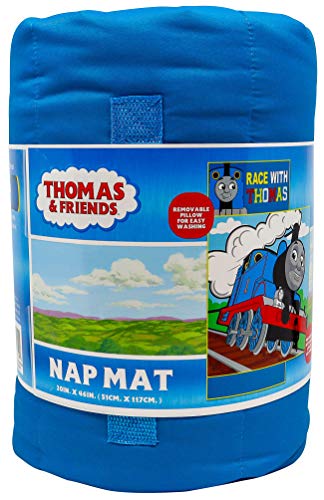 Jay Franco Nickelodeon Thomas & Friends Racing Thomas Nap Mat - Built-in Pillow and Blanket - Super Soft Microfiber Kids'/Toddler/Children's Bedding, Age 3-5 (Official Nickelodeon Product)