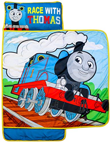 Jay Franco Nickelodeon Thomas & Friends Racing Thomas Nap Mat - Built-in Pillow and Blanket - Super Soft Microfiber Kids'/Toddler/Children's Bedding, Age 3-5 (Official Nickelodeon Product)