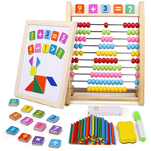 jerryvon Abaco Montessori Pizarra Magnetica Infantil con Puzzle Magnetico Abacus Material Matematicas Montessori Juguetes de Madera Juegos Educativos Regalos Juguetes Niños Niñas 3 4 5 6 Años