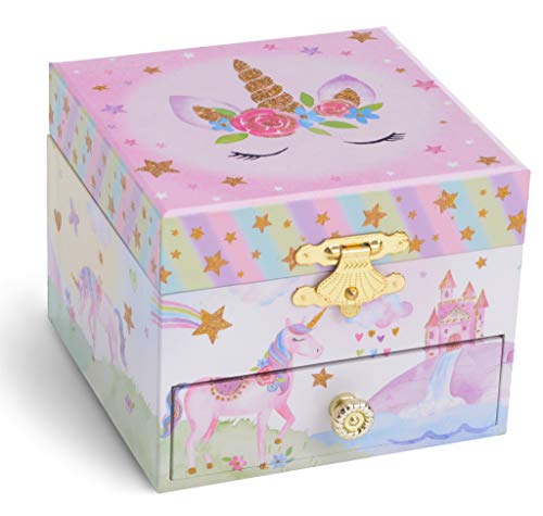 Jewelkeeper - Caja Joyero Musical con Unicornio Arco Iris y Estrellas de Lentejuelas, Equipado de un Cajón Extraíble - Melodía The Unicorn