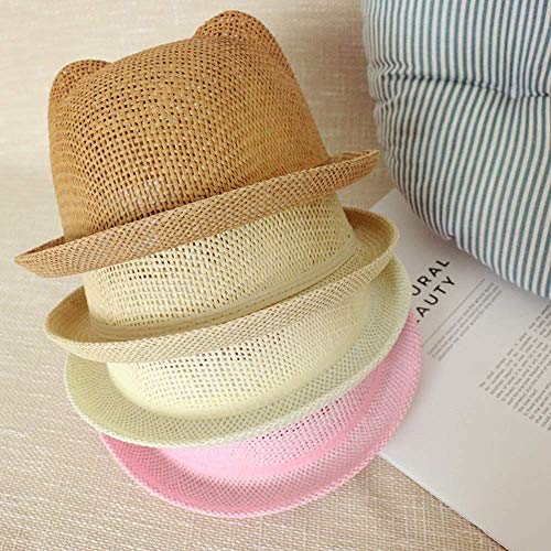 J&LILI Sombrero de Sol para niños - Sombrero de Playa para niña de Verano, Gorro de Punto a Mano, Lindo y Transpirable Sombrero de bebé con Oreja de Gato, Sombrero de protección Solar,C