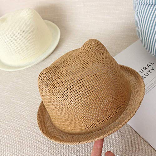 J&LILI Sombrero de Sol para niños - Sombrero de Playa para niña de Verano, Gorro de Punto a Mano, Lindo y Transpirable Sombrero de bebé con Oreja de Gato, Sombrero de protección Solar,C