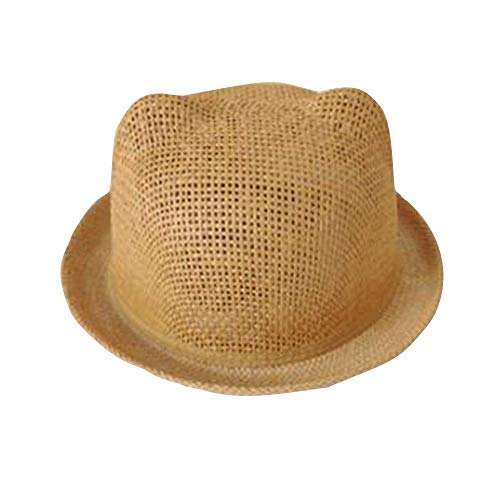 J&LILI Sombrero de Sol para niños - Sombrero de Playa para niña de Verano, Gorro de Punto a Mano, Lindo y Transpirable Sombrero de bebé con Oreja de Gato, Sombrero de protección Solar,C