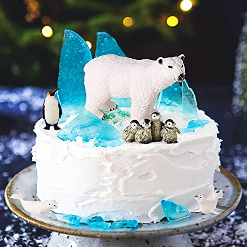 JOKFEICE Figuras de animales polares, 15 piezas de figuras de animales realistas de plástico pingüino oso polar modelo de acción para juguetes educativos tempranos de cumpleaños para niños adultos