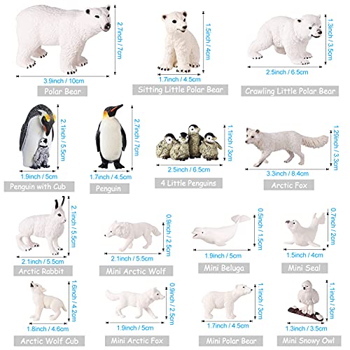 JOKFEICE Figuras de animales polares, 15 piezas de figuras de animales realistas de plástico pingüino oso polar modelo de acción para juguetes educativos tempranos de cumpleaños para niños adultos