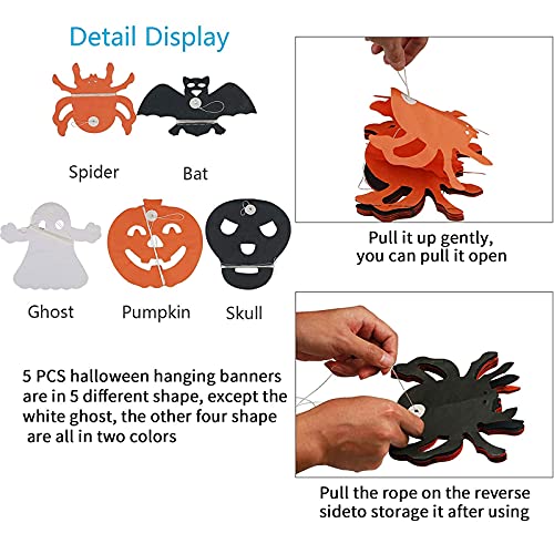 JOKILY 5 guirnaldas de Halloween, decoración para fiestas de Halloween, guirnaldas de Halloween, guirnalda de araña, calabaza, pancarta de papel, decoración colgante para carnaval, Halloween