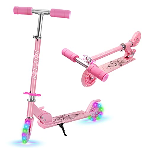 Joyhoop Patinete Niña, Patinete 2 Ruedas Plegable para Niñas con Ruedas de luz LED Diseño Patinete Niña Scooter para Niños de 2 a 10 Años.