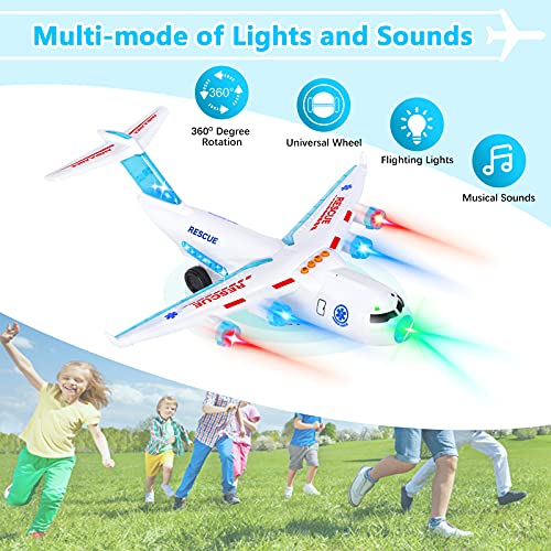 Juego Aviones de Control Remoto, Juguete de Aviones de Transporte Rescate, Avion de Coche con Educativos , Vehículos de Aviones con Luces LED y Música para niños de 3 4 5 6 7 8 años (Bianca)