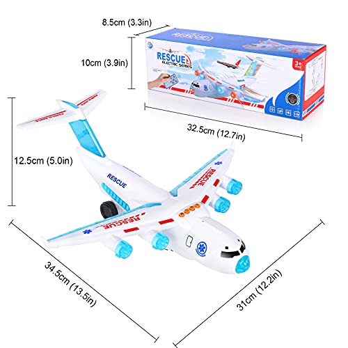 Juego Aviones de Control Remoto, Juguete de Aviones de Transporte Rescate, Avion de Coche con Educativos , Vehículos de Aviones con Luces LED y Música para niños de 3 4 5 6 7 8 años (Bianca)