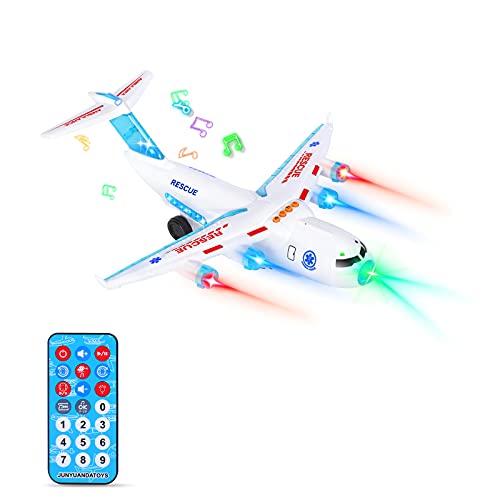 Juego Aviones de Control Remoto, Juguete de Aviones de Transporte Rescate, Avion de Coche con Educativos , Vehículos de Aviones con Luces LED y Música para niños de 3 4 5 6 7 8 años (Bianca)