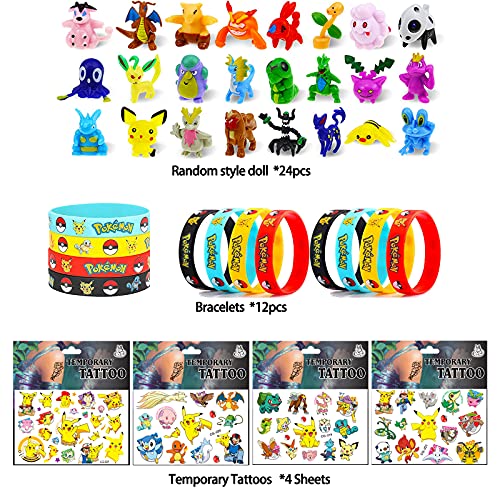 Juego de 40 piezas Pokémon pulsera pegatinas mini figuras de acción Pokémon cumpleaños Party Supplies regalos para niños adultos