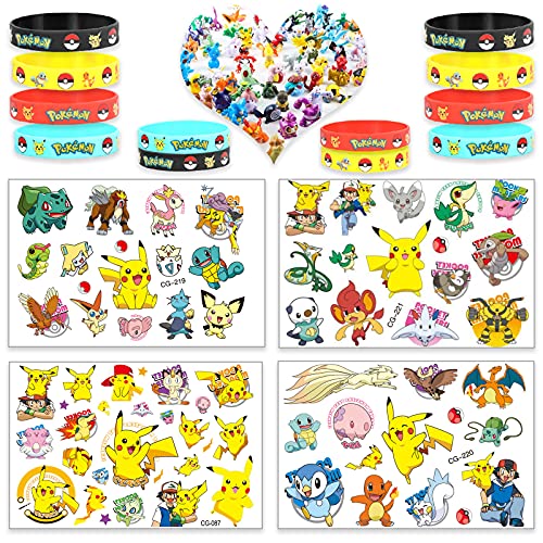 Juego de 40 piezas Pokémon pulsera pegatinas mini figuras de acción Pokémon cumpleaños Party Supplies regalos para niños adultos