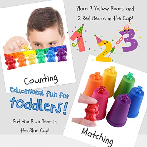 Juego de 71 ositos para contar con los colores del arcoíris, con dados, vasos para clasificar y pinzas a juego. Juego Montessori Rainbow Matching, juguetes educativos para niños pequeños de MYCeator