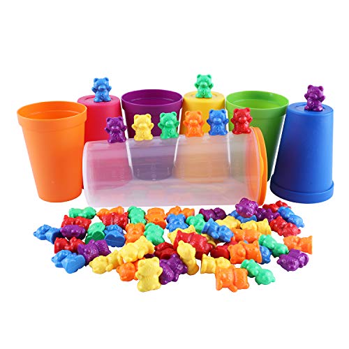 Juego de 71 ositos para contar con los colores del arcoíris, con dados, vasos para clasificar y pinzas a juego. Juego Montessori Rainbow Matching, juguetes educativos para niños pequeños de MYCeator