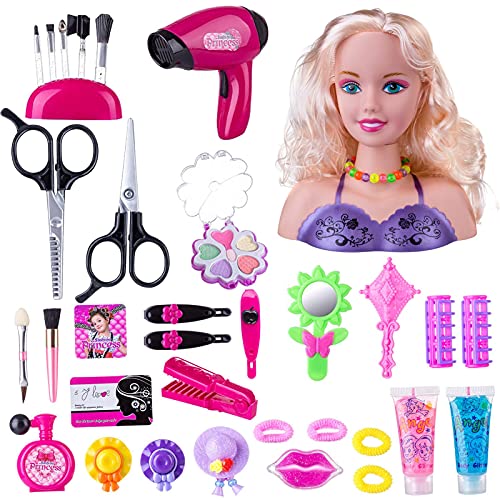 Juego De Juguetes De Muñeca De Maquillaje, 35 Piezas De Peluquería Para Niños, Muñecas De Maquillaje, Busto De Cabeza De Muñeca, Juego De Maquillaje Para Peinar El Cabello, Conjunto De Juguete De Muñe