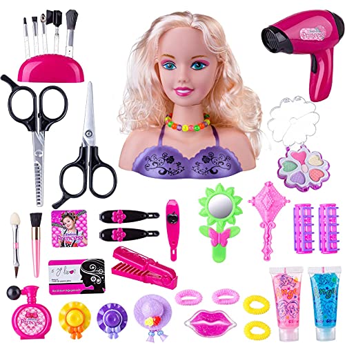 Juego De Juguetes De Muñeca De Maquillaje, 35 Piezas De Peluquería Para Niños, Muñecas De Maquillaje, Busto De Cabeza De Muñeca, Juego De Maquillaje Para Peinar El Cabello, Conjunto De Juguete De Muñe