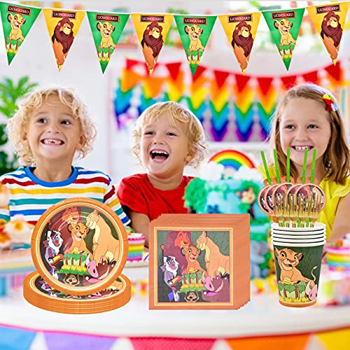 Juego de vajilla para fiestas, decoración de cumpleaños para niños, The Lion King fiestas de cumpleaños infantiles, platos, tazas, servilletas, manteles, tenedores, banners